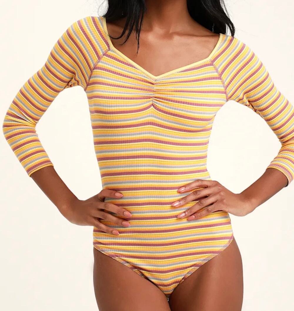 Free People Put a Stripe On it Bodysuit sz M